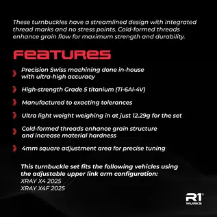 R1wurks 900167 R1WURKS Fits X4 '25 Titanium Turnbuckle Set (Upper Link Arms)