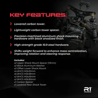 R1wurks 900154 R1WURKS (B7 Series) Lowered Rear Tower Set, Inverted Rear Shocks