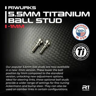 R1wurks 900179-8 R1WURKS 5.5mm Titanium Ball Stud 8mm, -1mm