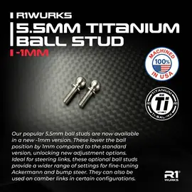 R1wurks 900179-6 R1WURKS 5.5mm Titanium Ball Stud 6mm, -1mm