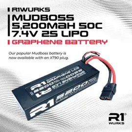 R1wurks 030026-1 R1WURKS Mudboss 5,200mah 50c 7.4V 2s LIPO Graphene Battery w/ XT90