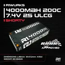 R1wurks 030060 R1WURKS 4000mah 200C 7.4V 2S ULCG Shorty w/ 5mm