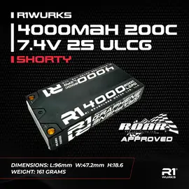 R1wurks 030060 R1WURKS 4000mah 200C 7.4V 2S ULCG Shorty w/ 5mm