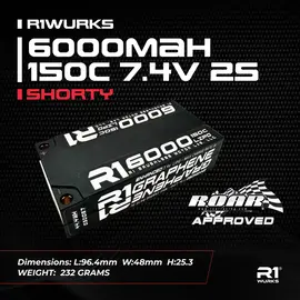 R1wurks 030057 R1WURKS 6000mah 150C 7.4V 2s Shorty w/ 5mm