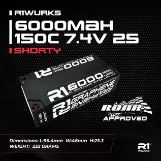 R1wurks 030057 R1WURKS 6000mah 150C 7.4V 2s Shorty w/ 5mm