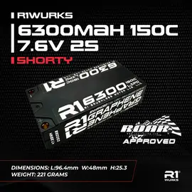R1wurks 030058 R1WURKS 6300mah 150C 7.6V 2s Shorty w/ 5mm