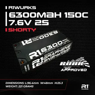R1wurks 030058 R1WURKS 6300mah 150C 7.6V 2s Shorty w/ 5mm