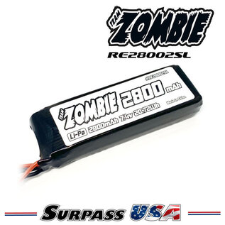 Team Zombie RE28002SL Team Zombie 2800mah 7.4V LiPo Flat Tx/Receiver Battery Pack