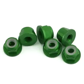 1UP Racing 1UP870803  7075 Aluminum Flanged Locknuts, M3, Green, (6)