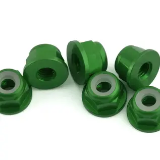 1UP Racing 1UP870803  7075 Aluminum Flanged Locknuts, M3, Green, (6)