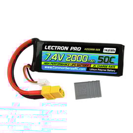 Lectron Pro 2S2000-50X Lectron Pro 7.4V 2000mAh 50C Lipo Battery with XT60 Connector + CSRC adapter for XT60