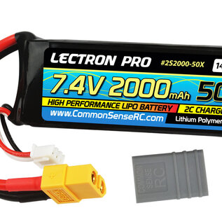 Lectron Pro 2S2000-50X Lectron Pro 7.4V 2000mAh 50C Lipo Battery with XT60 Connector + CSRC adapter for XT60