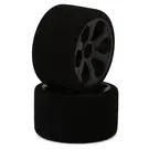 JACO JAC2715-B  Mint Jaco 1/12 Foam Front Tires Mounted On "Prism" Black Wheels (2)