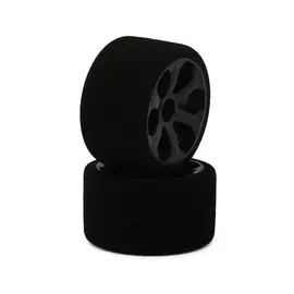 JACO JAC2715-B  Mint Jaco 1/12 Foam Front Tires Mounted On "Prism" Black Wheels (2)