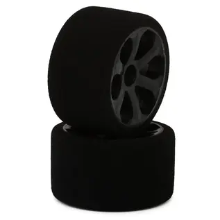 JACO JAC2715-B  Mint Jaco 1/12 Foam Front Tires Mounted On "Prism" Black Wheels (2)