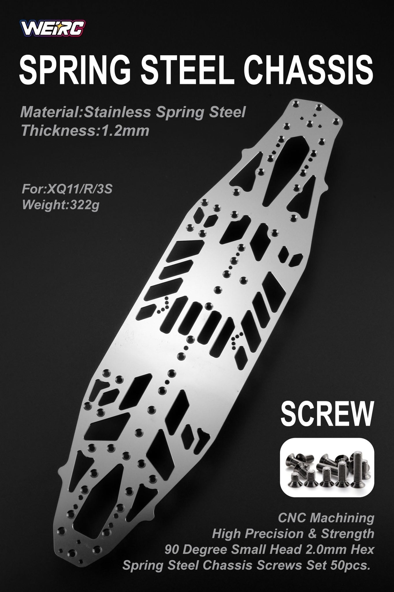 WEiRC 無限精機 MTC3用1.0mm DLCスチールシャーシセット WEI-SCSET-MTC3 WeiRC 1.2mm Steel Chassis w/ Screws Set for Mugen