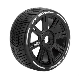 Louise RC LOULT3284SB  MFT GT-Shiv 1/8 GT Tires, 17mm Hex, Soft, Mounted on Black Spoke Rim, Front/Rear (2)
