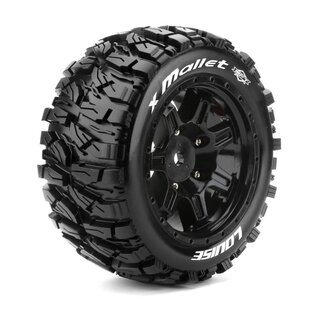 Louise RC LOULT3350BM  MFT X-Mallet Sport Monster Truck Tires, 24mm Hex, Mounted on Black Rim (2)