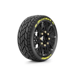 Louise RC LOULT3362SB  MFT B-Rocket Soft 1/8 Buggy Tires, 17mm Hex, 0" & 1/2" Offset, Mounted on Black Rims, (2)