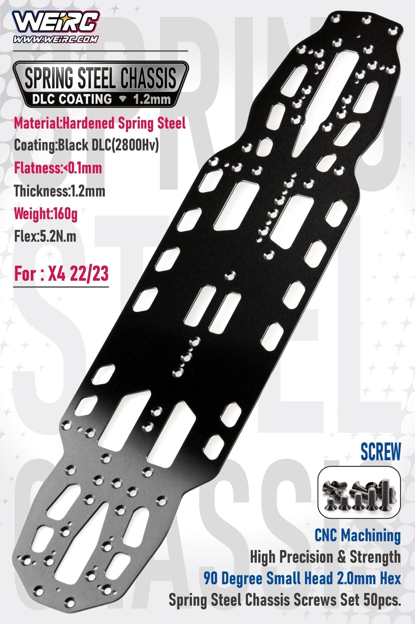 WEI-SCSET-MTC3 WeiRC 1.2mm Steel Chassis w/ Screws Set for Mugen