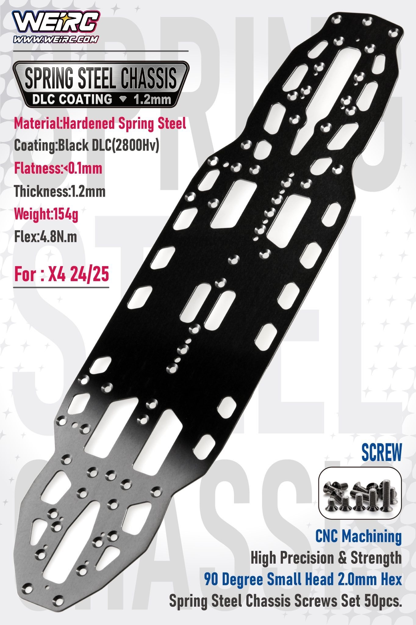 WEI-SCSET-X426 WeiRC 1.2mm Steel Chassis w/ Screws Set for Xray X4
