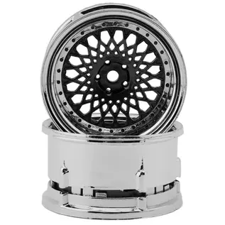 DS Racing DSC-DE-320  Element Mesh 1/10 Drift Wheels (Gunmetal w/Chrome Lip & Black Rivets) (2) (Adjustable Offset) w/12mm Hex