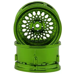 DS Racing DSC-DE-332  Element Mesh 1/10 Drift Wheels (Green Chrome) (2) (Adjustable Offset) w/12mm Hex