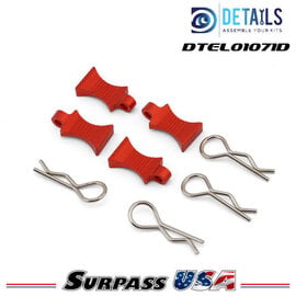 Hobby Details DTEL01071D Hobby Details Pro Aluminum Easy Pull 1/10 & 1/8 Body Clips (Red) (4pcs)