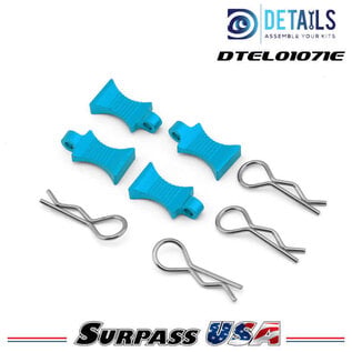 Hobby Details DTEL01071E Hobby Details Pro Aluminum Easy Pull 1/10 & 1/8 Body Clips (Blue) (4pcs)
