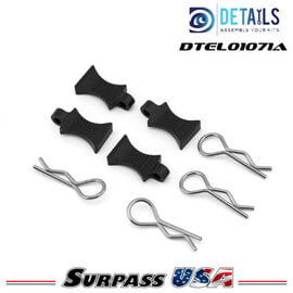 Hobby Details DTEL01071A Hobby Details Pro Aluminum Easy Pull 1/10 & 1/8 Body Clips (Black) (4pcs)