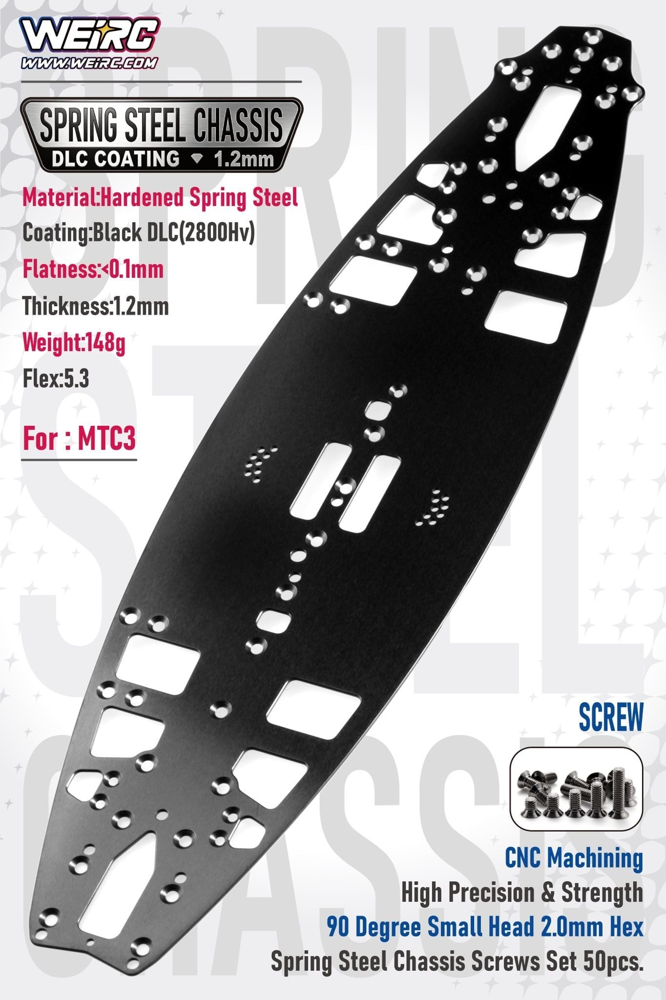 WEiRC 無限精機 MTC3用1.2mm DLCスチールシャーシセット WEI-SCSET-MTC3 WeiRC 1.2mm Steel Chassis w/ Screws Set for Mugen