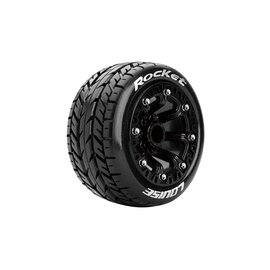Louise RC LOULT3188SB  ST-Rocket 1/16 Stadium Truck Tires, Soft, Mounted on Black Spoke Rim, Front/Rear (2)
