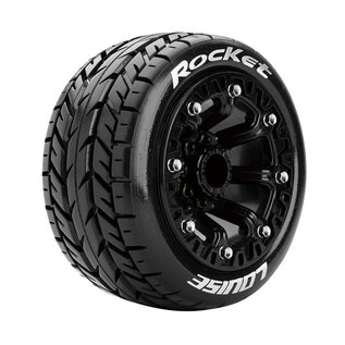 Louise RC LOULT3188SB  ST-Rocket 1/16 Stadium Truck Tires, Soft, Mounted on Black Spoke Rim, Front/Rear (2)