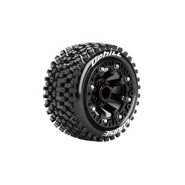 Louise RC LOULT3279SB  ST-Uphill 1/16 Stadium Truck Tires, Soft, Mounted on Black Spoke Rim, Front/Rear (2)