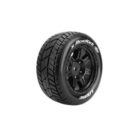 Louise RC LOULT3295BM  MFT X-Rocket Sport Monster Truck Tires, 24mm Hex, Mounted on Black Rim (2), fits Arrma Kraton 8S