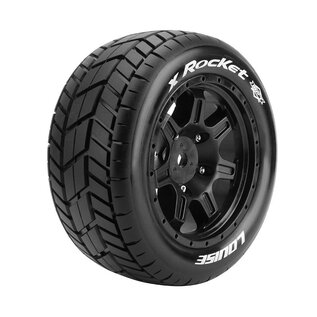 Louise RC LOULT3295BM  MFT X-Rocket Sport Monster Truck Tires, 24mm Hex, Mounted on Black Rim (2), fits Arrma Kraton 8S