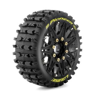 Louise RC LOULT3363SB  MFT B-Pioneer Soft 1/8 Buggy Tires, 17mm Hex, 0" & 1/2" Offset, Mounted on Black Rims, (2)