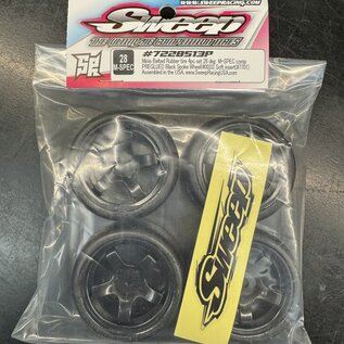 SWEEP SWP7228513P  Sweep Minis 28deg M-SPEC Rubber Tires (4) set on Black pre-glued Wheels