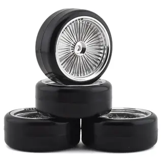 Firebrand RC FBR1WHEOGC584  OG D Pre-Mounted Slick Drift Tires (4) (Chrome) w/Firesickle Tires, 12mm Hex & 3mm Offset