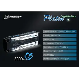 Sunpadow JA0003  7.4V 8000mAh 130C/65C LiPo Battery w/5MM Plug