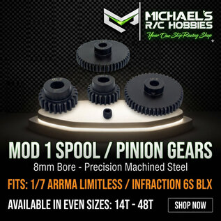 MRC Hobbies Products Mod 1 Spool / Pinion Gear 8mm Bore for 1/7 Arrma Limitless / Infraction 6s (EVEN 14T-48T)