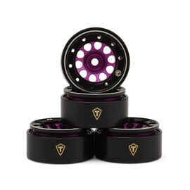 TREAL TLHTSCX30-58  Type E 0.7" Aluminum Micro Crawler Beadlock Wheels (Purple) (4) (9.5g ea) w/Brass Rings