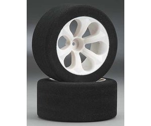 JAC2040 1/10 Pink Front Foam Tires Mounted On Wide Offset Wheels