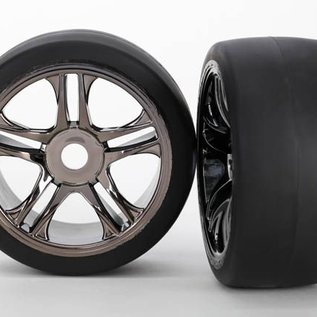 Traxxas TRA6479 S1 Slick Front Tires on Split-spoke Black Chrome Wheels XO-1(2)