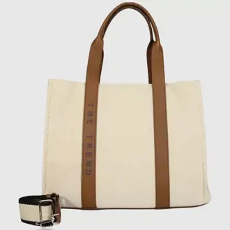 The Trend Italy Menta canvas/leather tote