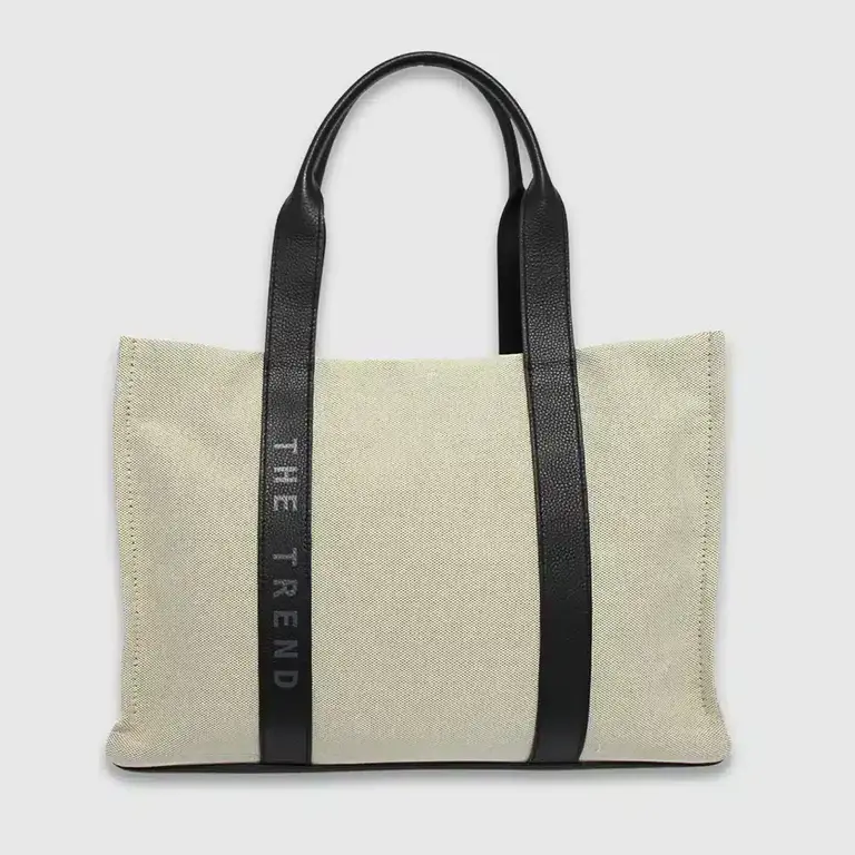 The Trend Italy Menta canvas/leather tote