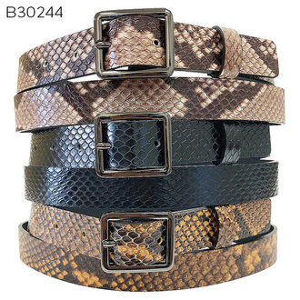 Snake print leather belt
