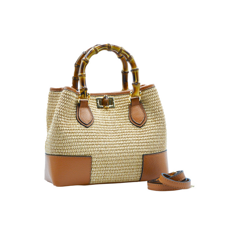 andrea cardone Rafia bag w/bamboo handles