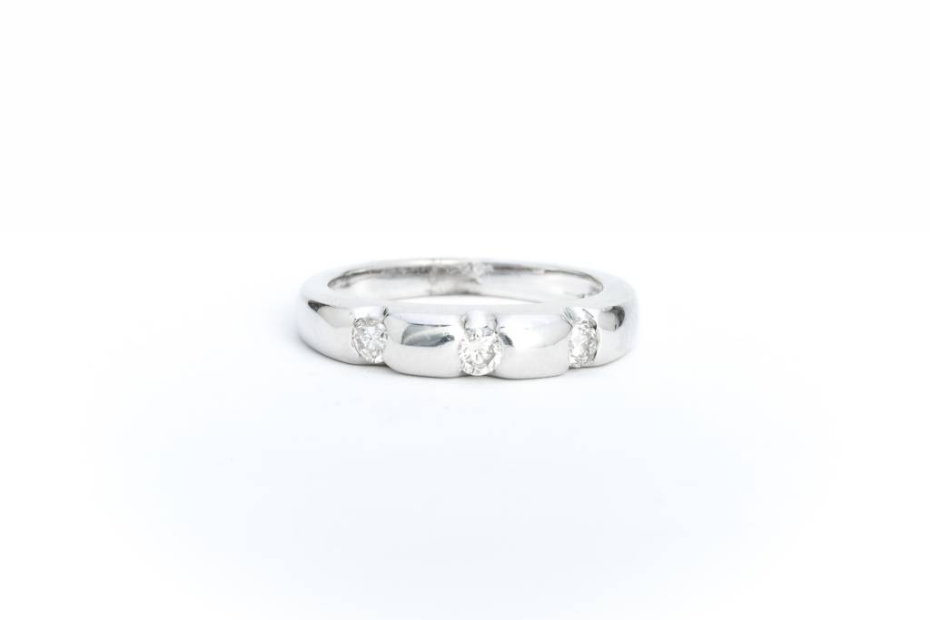 Diamond 3 Stone Anniversary Band 14k White Gold