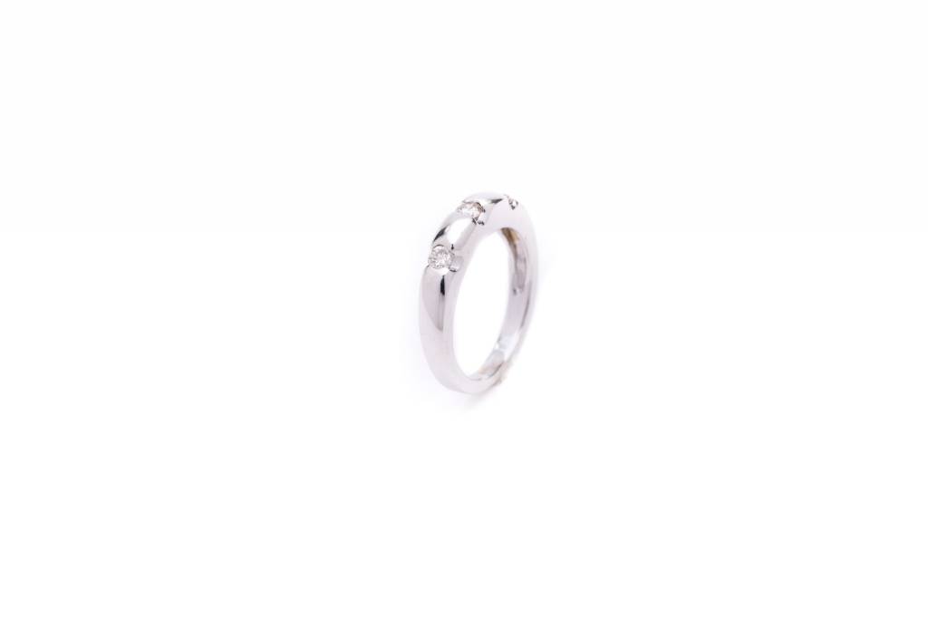 Diamond 3 Stone Anniversary Band 14k White Gold